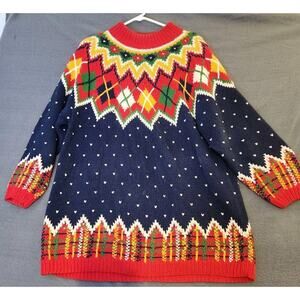 VTG‎ Marsh Landing Hand Knits Christmas Sweater Womens Sz L Holiday Argyle Snow